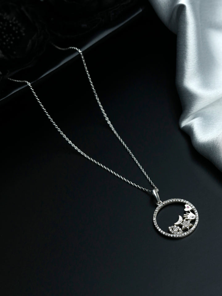 Sterling Silver Celestial Circle American Diamond Necklace