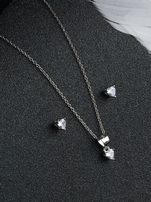 Minimal Silver Heart Solitaire Jewellery Set