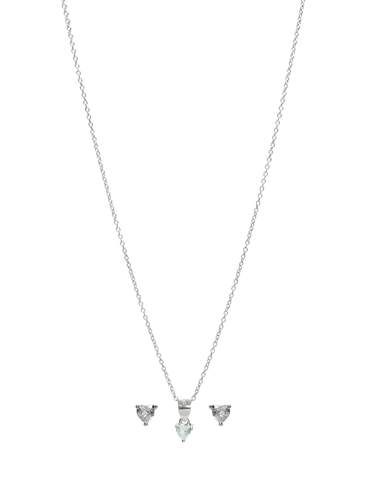 Minimal Silver Heart Solitaire Jewellery Set