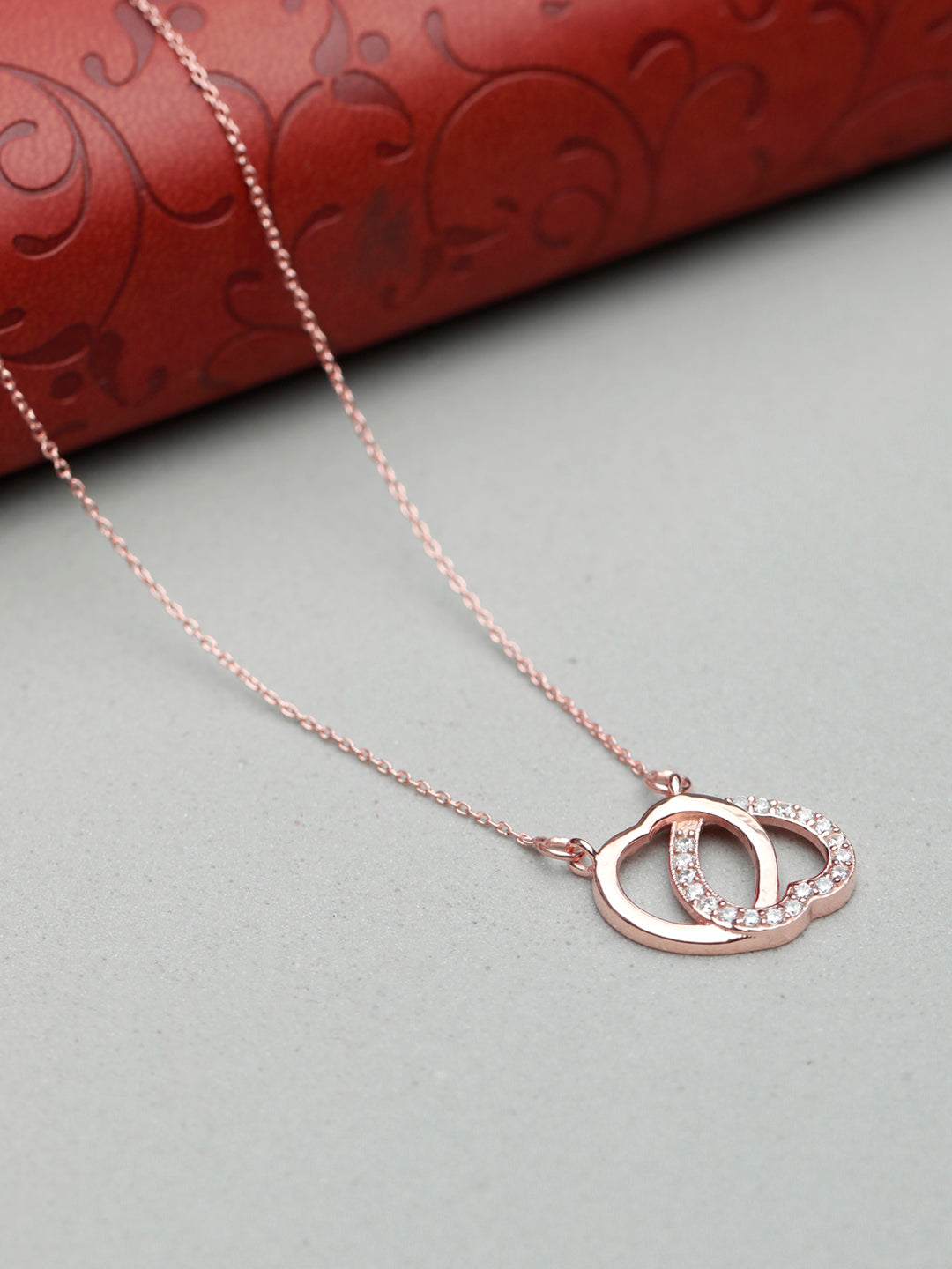 Rose Gold Interlocked Heart Sterling Silver Necklace