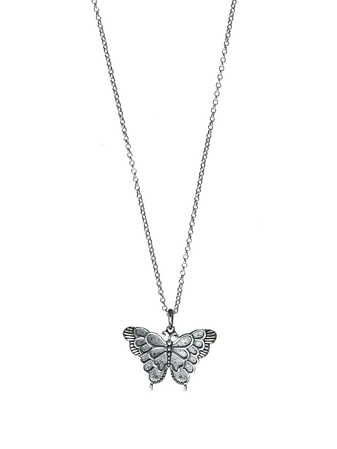 Oxidised Silver Butterfly Pendant Necklace