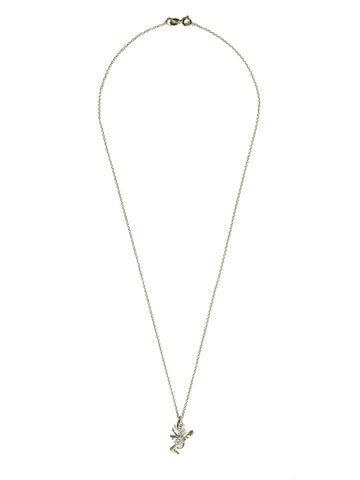 Sterling Silver American Diamond Gold Plated Flute Pendant Necklace