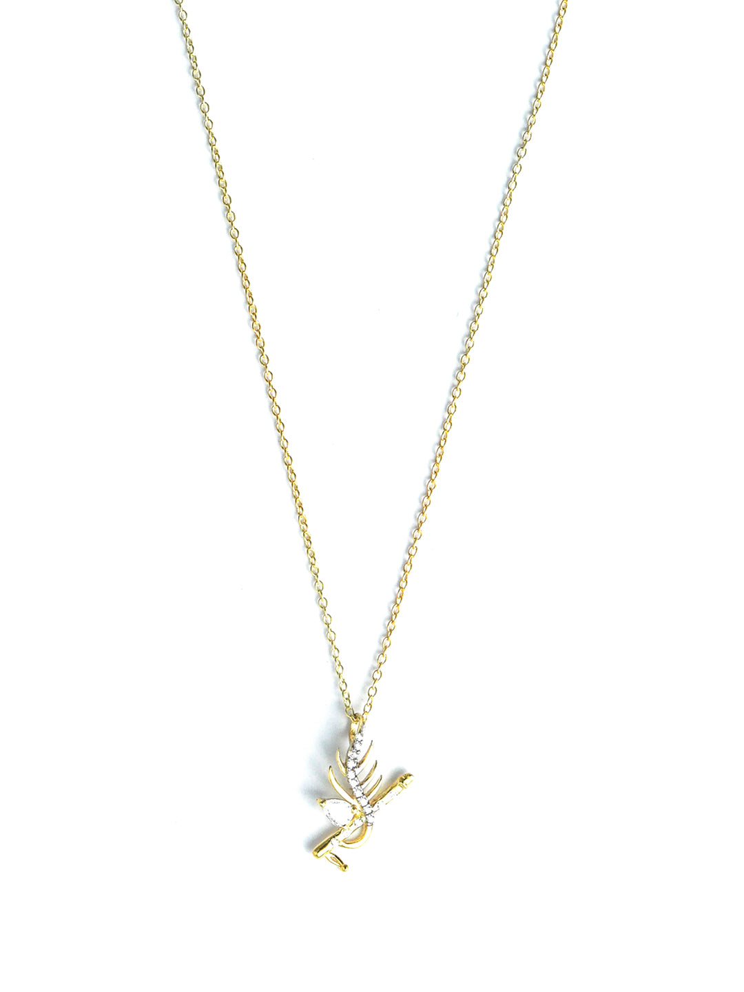 Sterling Silver American Diamond Gold Plated Flute Pendant Necklace