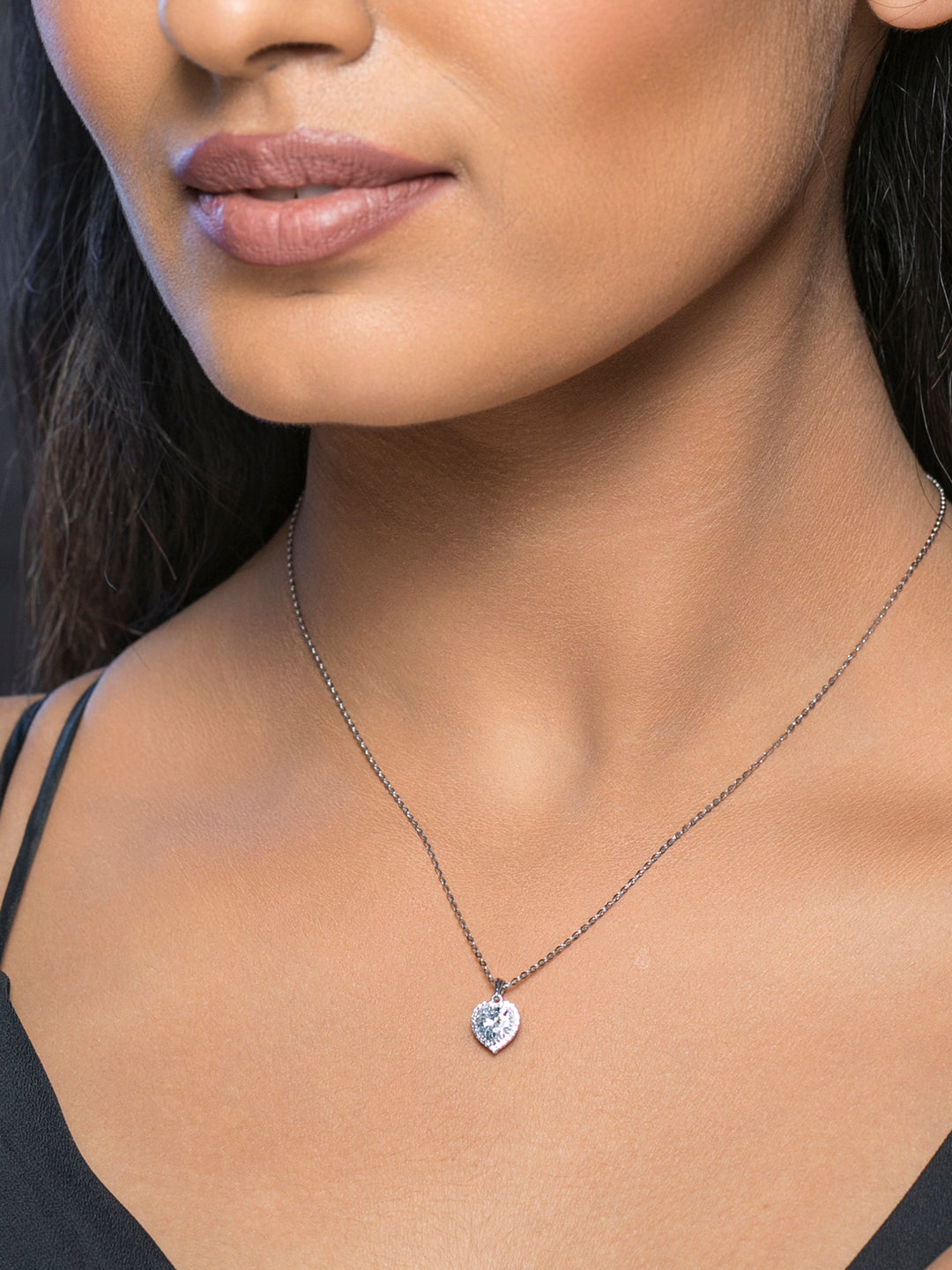 Sheer by Priyaasi Heart Solitaire Sterling Silver Necklace