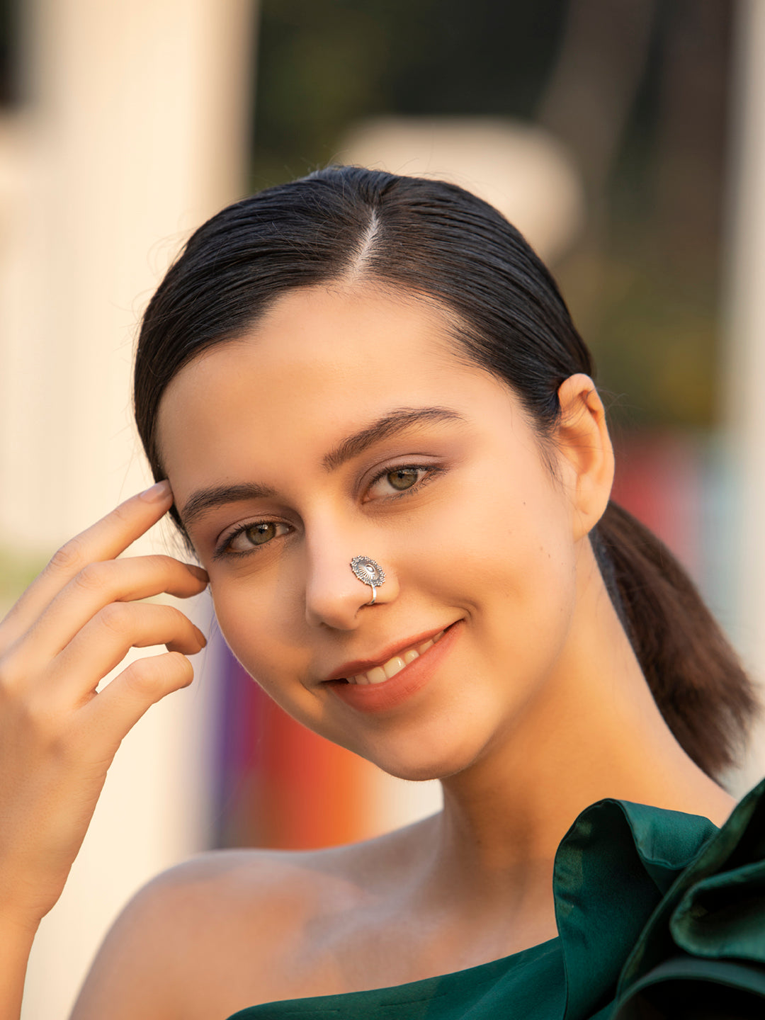 Floral Oxidised Silver Nose Pin