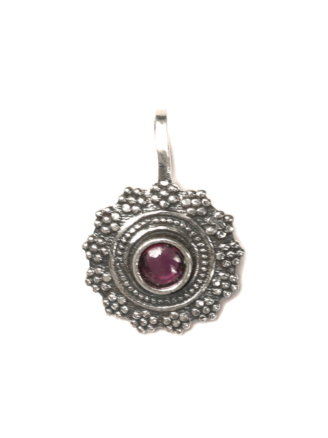 Oxidised Silver Ruby Stone Studded Floral Nath