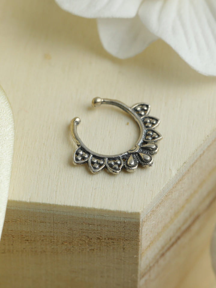 Oxidised Silver Floral Leaf Septum Nose Ring