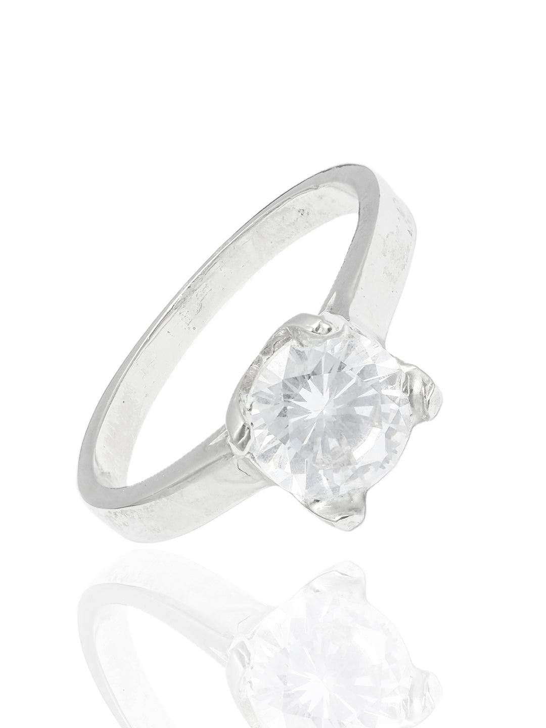 Classic Round Solitaire Sterling Silver Cubic Zirconia Ring