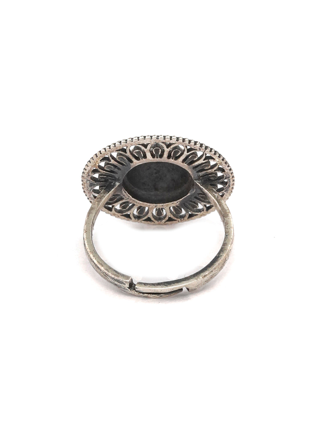 Mandala Oxidised Silver Ring with Blue Stone