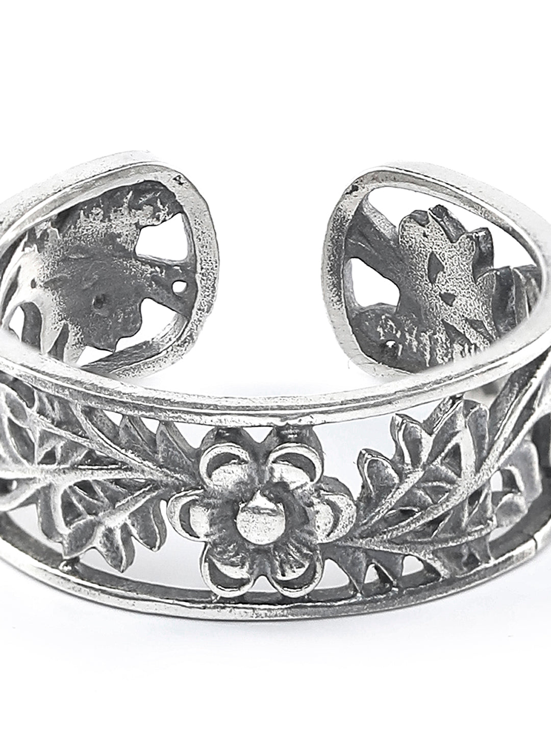 Oxidised Silver Floral Boho Thumb Ring