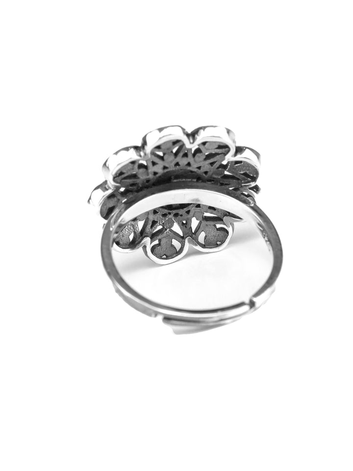 Boho Feels - Floral Oxidised Silver Ring