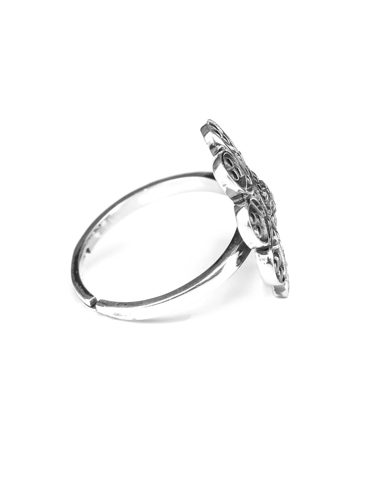 Boho Feels - Floral Oxidised Silver Ring