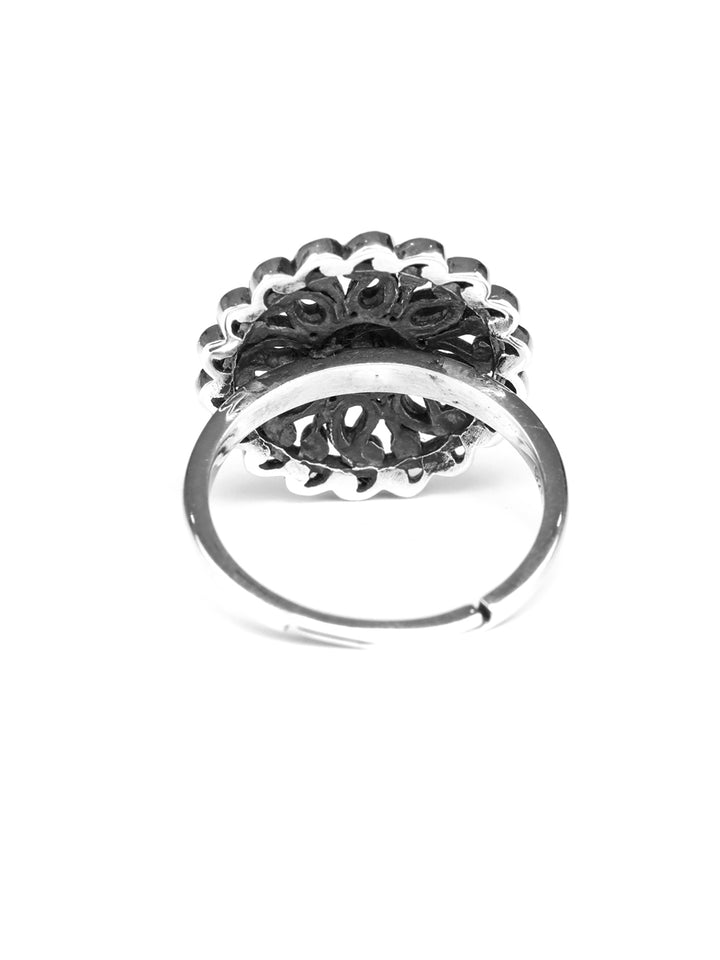 American Diamond Studded Heart Sterling Silver Ring