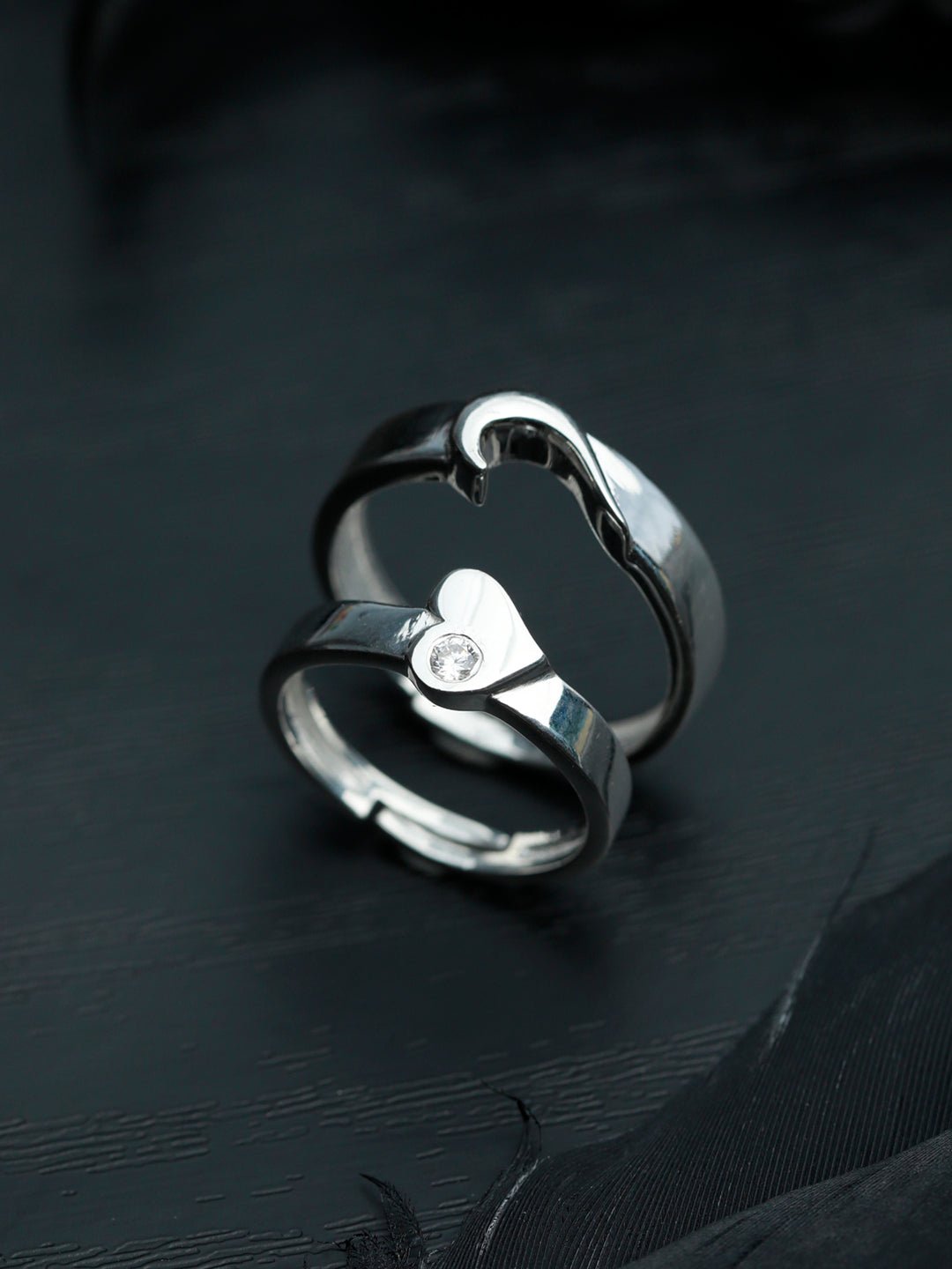 His & Her Heart Sterling Silver Couple Rings