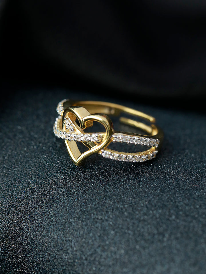 Sparking Heart Gold Plated Sterling Silver Ring