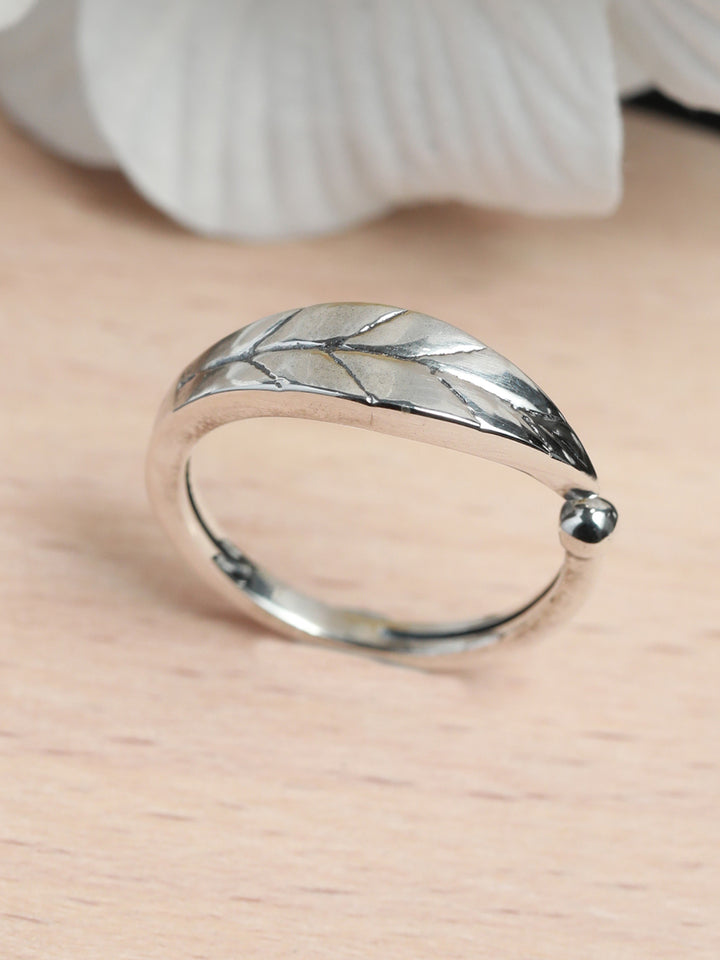 Sterling Silver Leaf Adjustable Ring