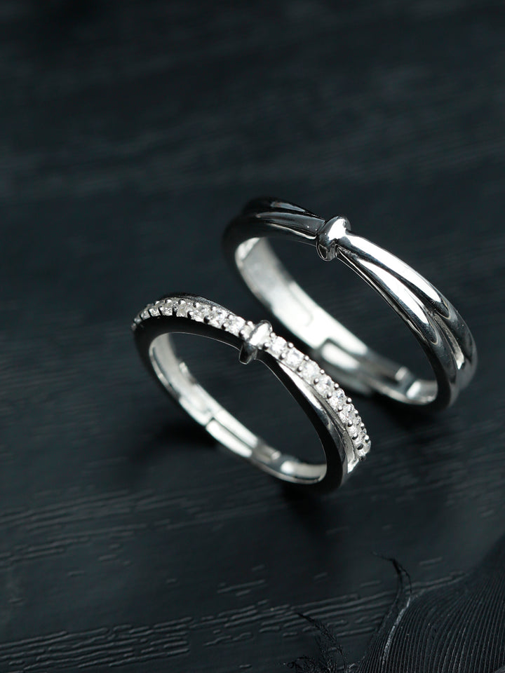 Love Flaps-Zircon Studded Sterling Silver Couple Rings