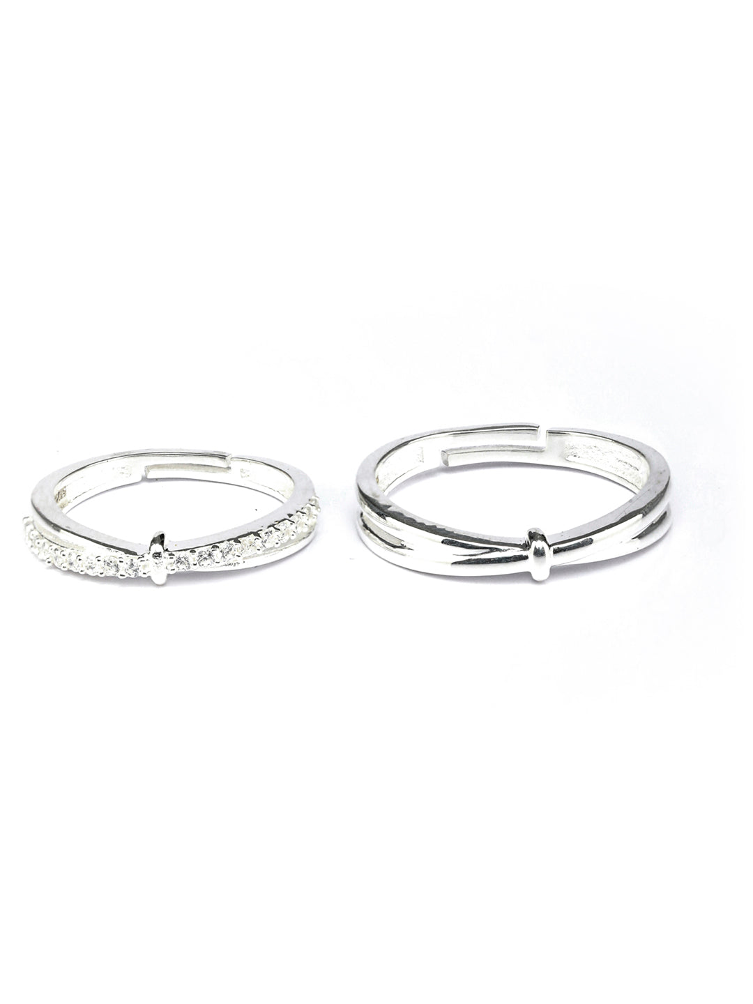 Love Flaps-Zircon Studded Sterling Silver Couple Rings