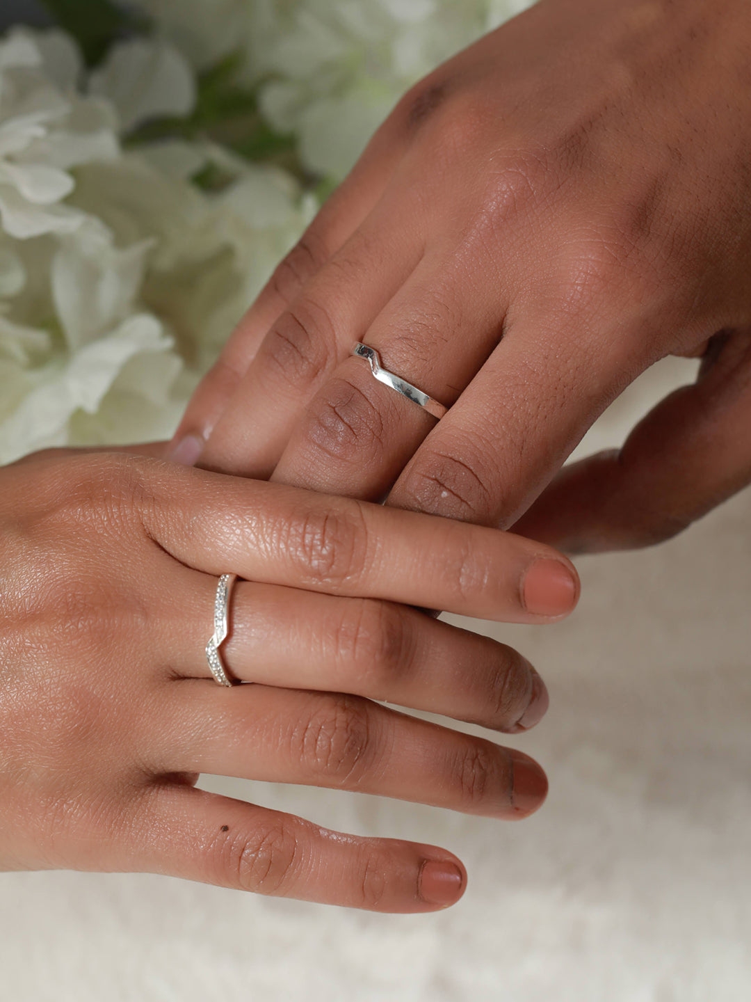 Uniting American Diamond Silver Couple Rings