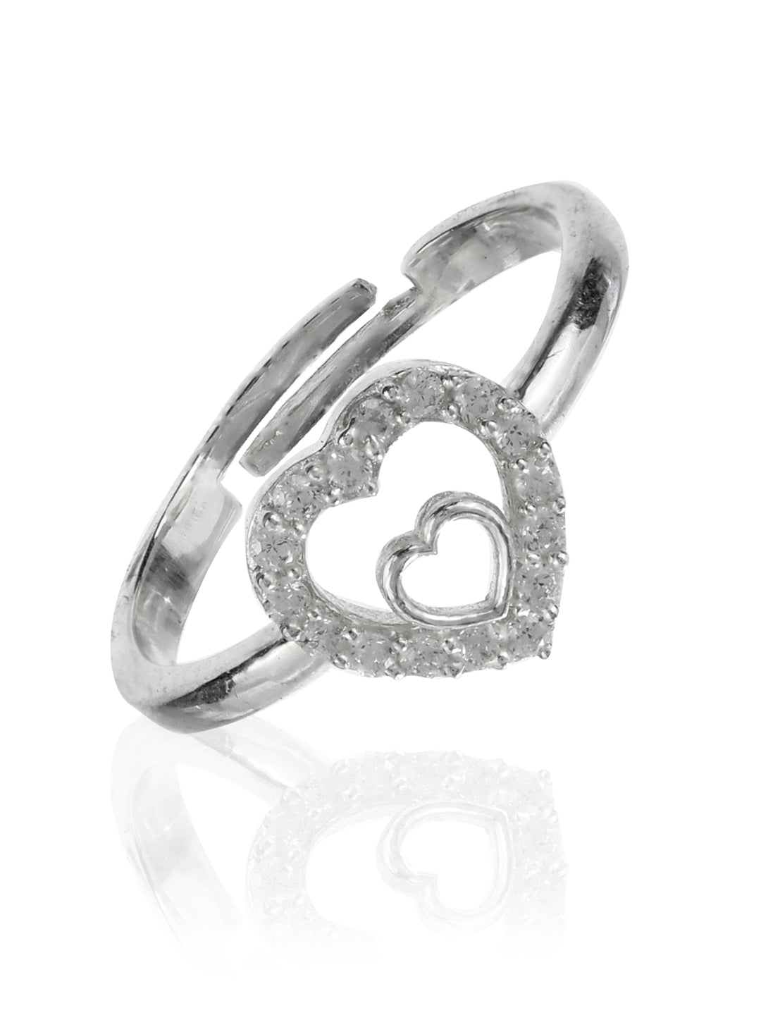 Heart in Heart Sterling Silver Zircon Ring