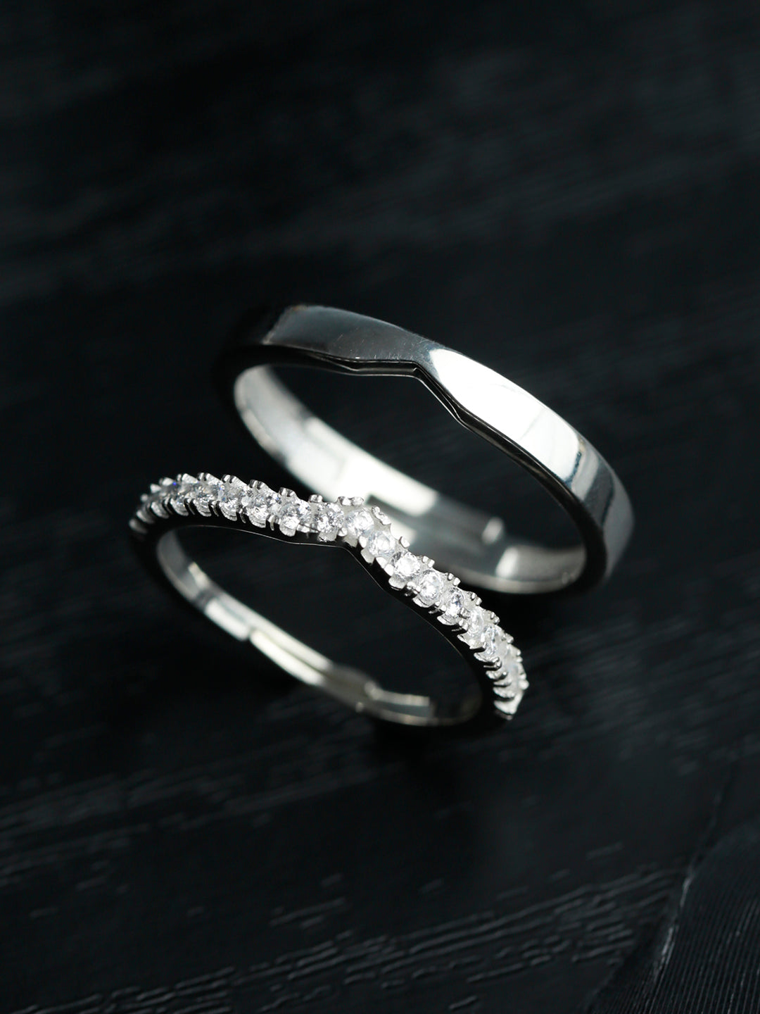 Timeless Sterling Silver Zircon Couple Rings