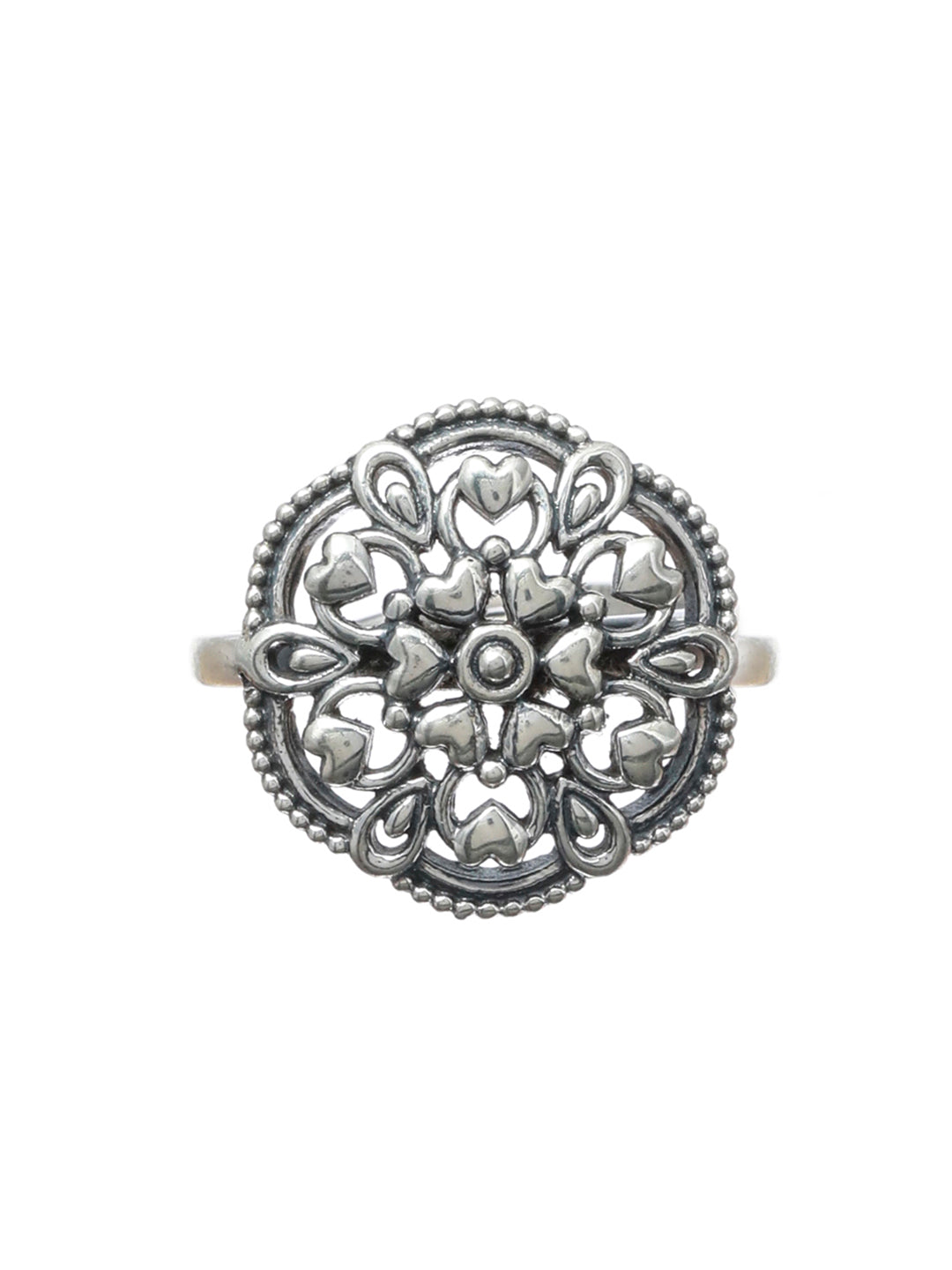 Oxidised Silver Floral Hearts Boho Ring