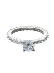 Cubic Zirconia Studded Solitaire Silver Ring