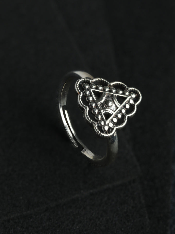 Adjustable Triangular Motif Oxidised Silver Ring