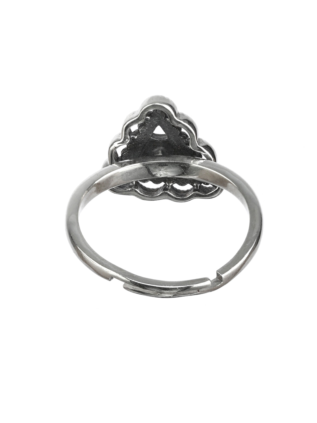 Adjustable Triangular Motif Oxidised Silver Ring