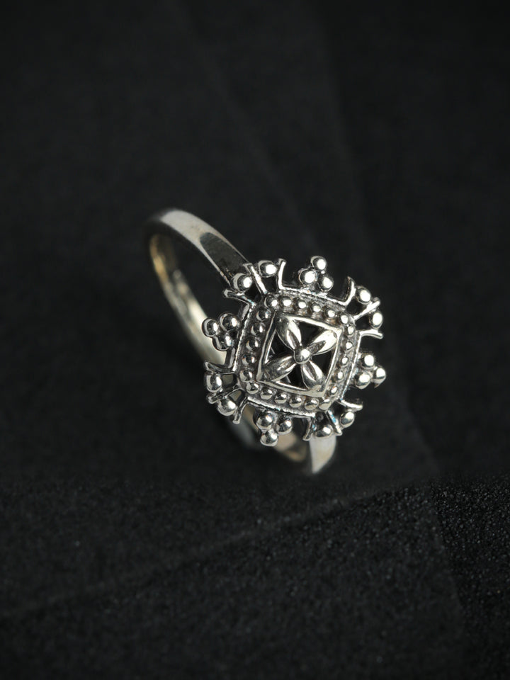 Floral Oxidised Silver Ring