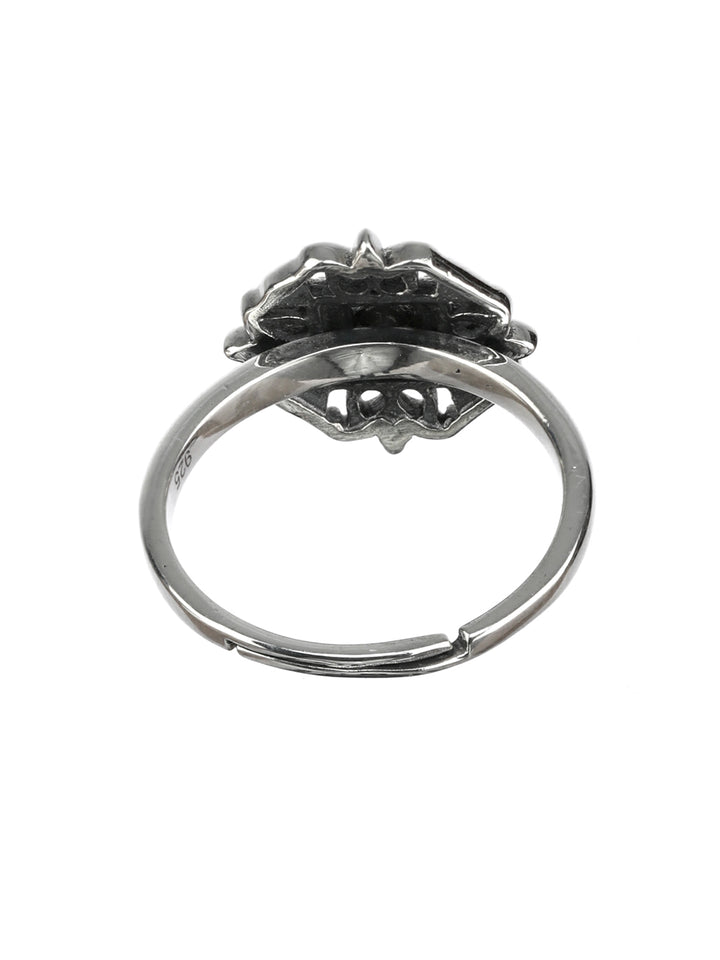 Antique Motif Oxidised Silver Ring