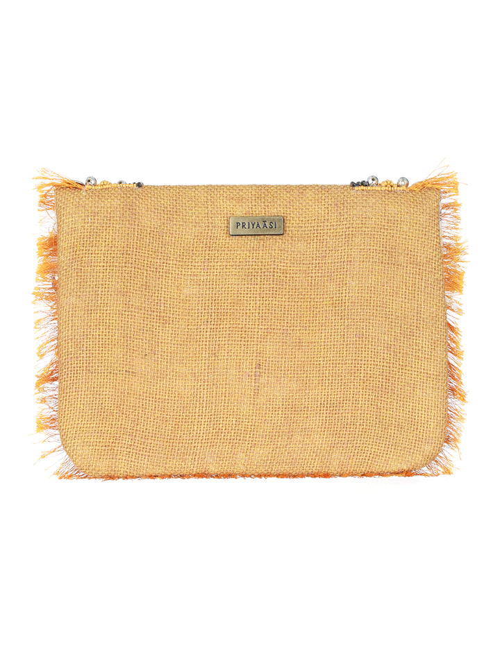 Mustard Coin Embellished Jute Sling Bag