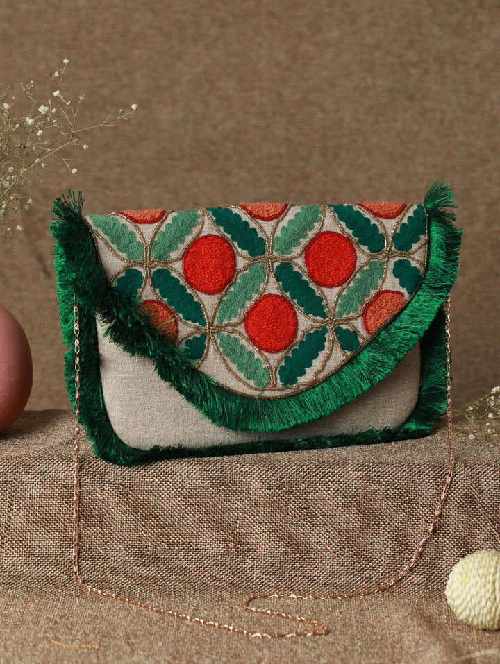 Green Embroidered Sling Bag