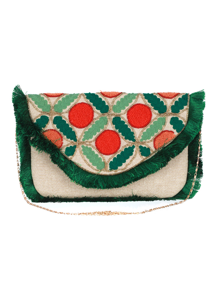 Green Embroidered Sling Bag