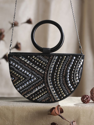 Black Bling Sequin Round Sling Bag