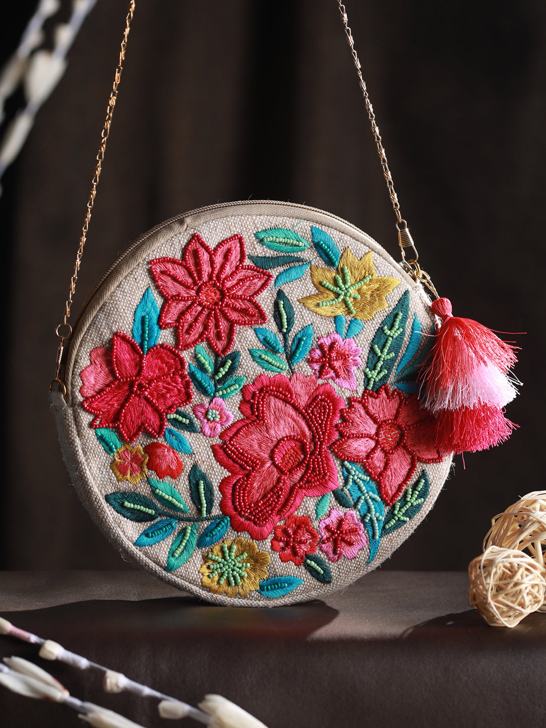 Priyaasi Phool-ing A-round Beaded Cross Body Bag