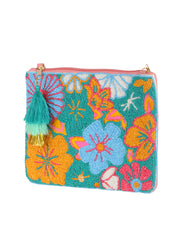 Priyaasi Phool-hari Green Multicolor Zipper Pouch