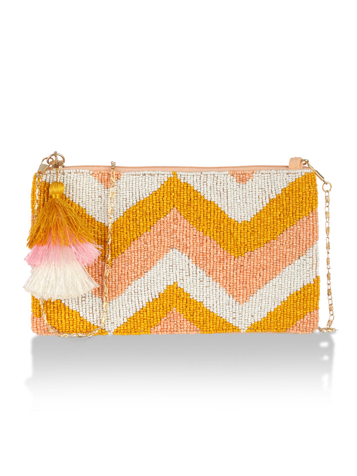 Priyaasi Zig-Zagging Colors Beaded Zipper Pouch