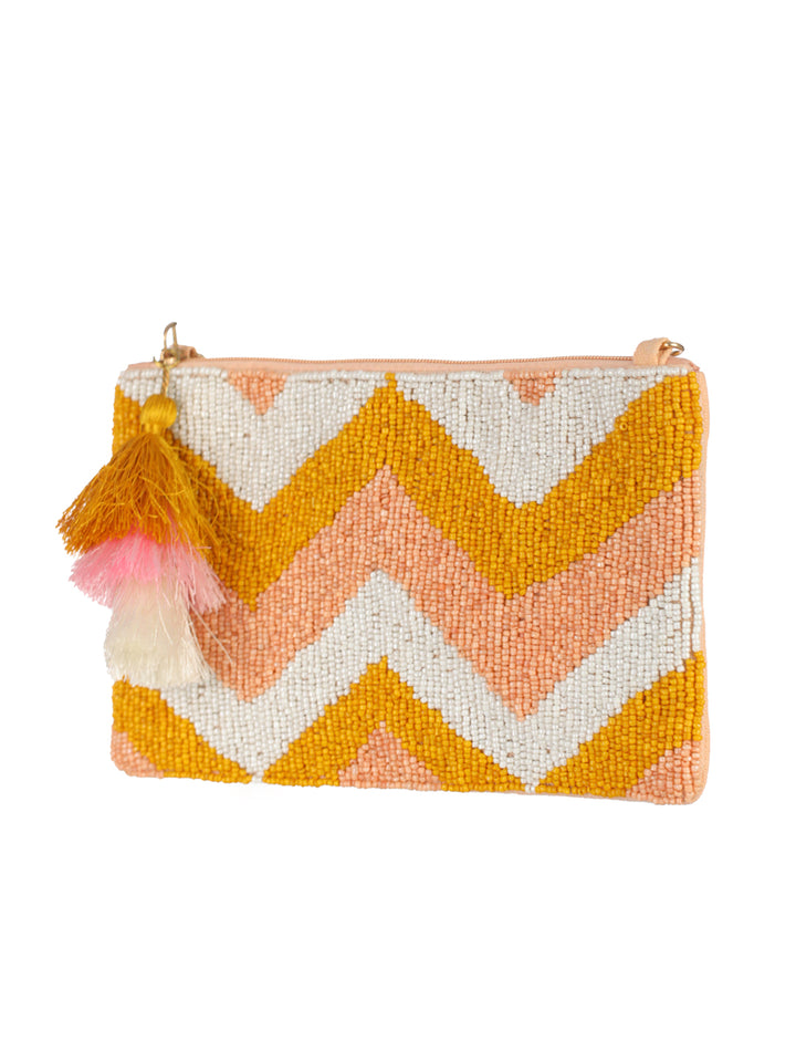 Priyaasi Zig-Zagging Colors Beaded Zipper Pouch