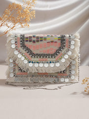 Peachy Vibes Off-White Embellished Coin Sling Bag