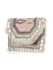 Peachy Vibes Off-White Embellished Coin Sling Bag