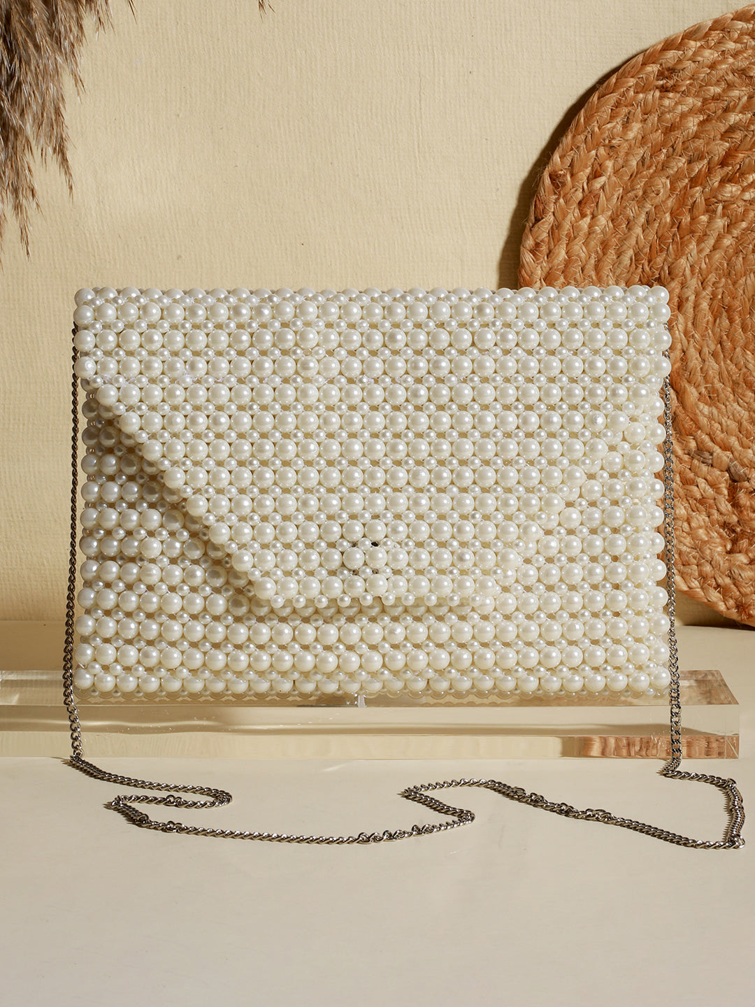 Pearl Perfection Beaded White Sling Bag