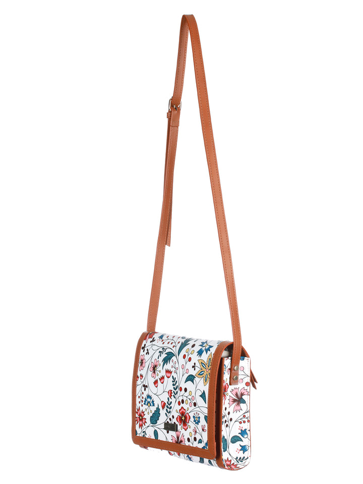 White Tropical Floral Two Fold Wallet and Sling Bag Set