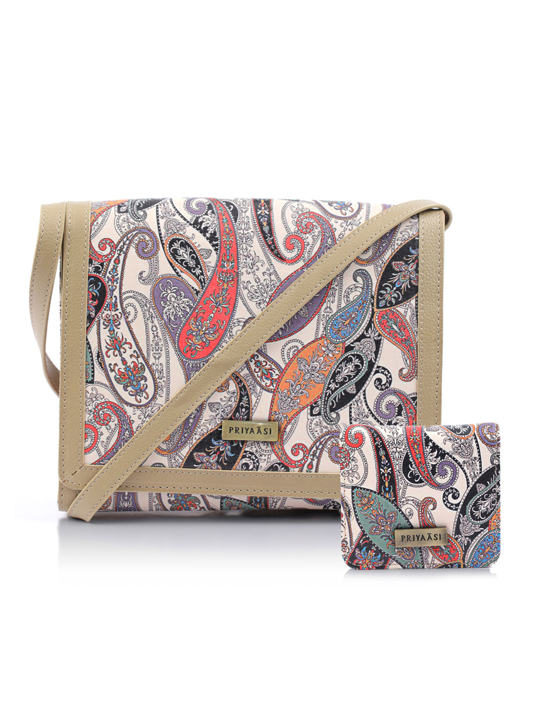 Paisley Kalamkari Floral Two Fold Wallet and Sling Bag Set