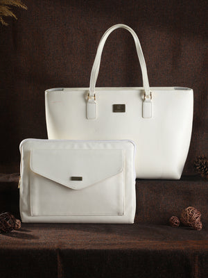 Classic White Solid Laptop Sleeve and Tote Bag Set