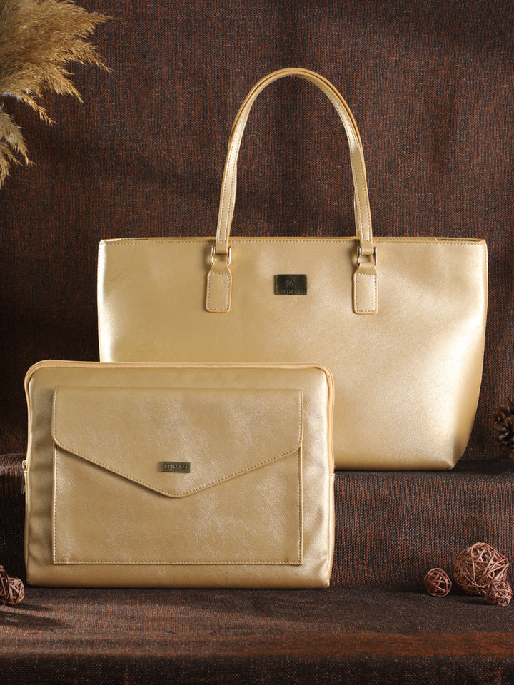 Metallic Gold Solid Laptop Sleeve and Tote Bag Set