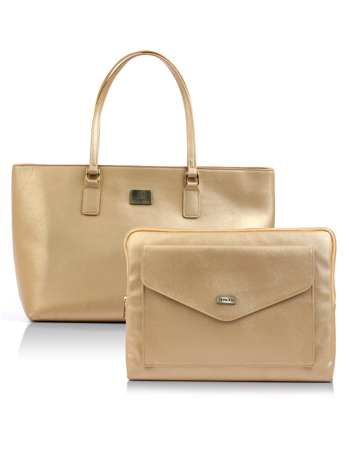 Metallic Gold Solid Laptop Sleeve and Tote Bag Set