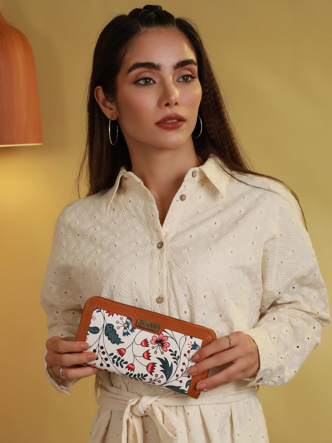 White Tropical Floral Chain Wallet and Tote Bag Set