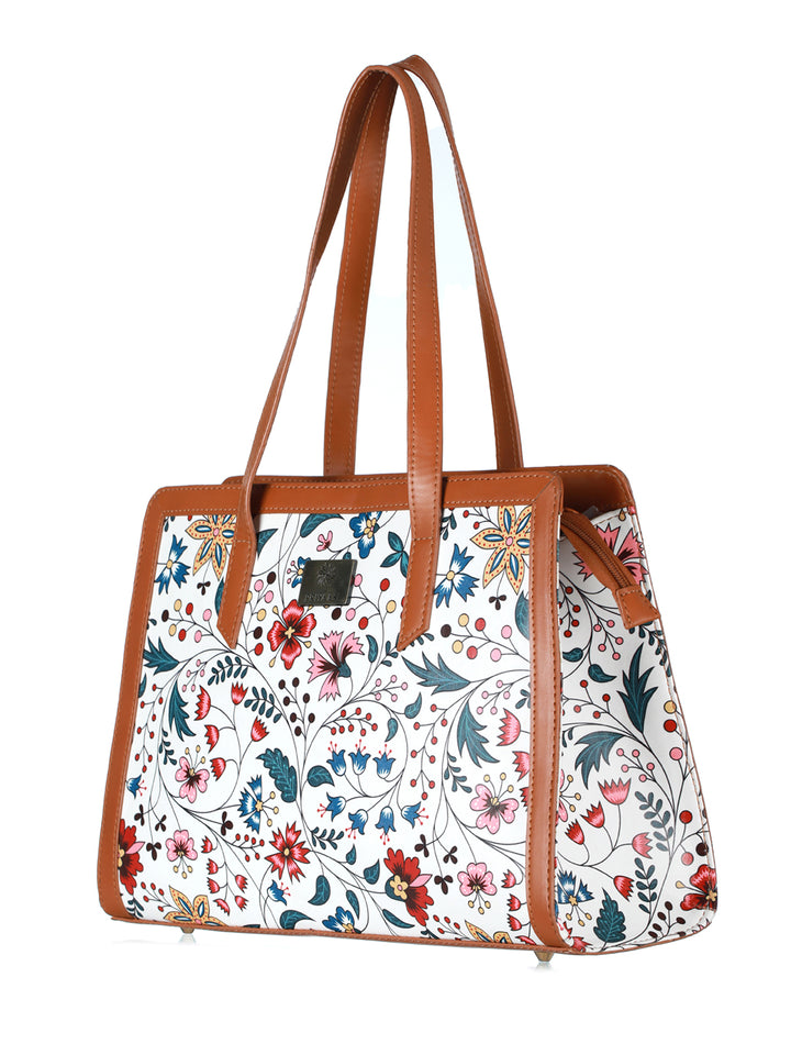 White Tropical Floral Chain Wallet and Tote Bag Set