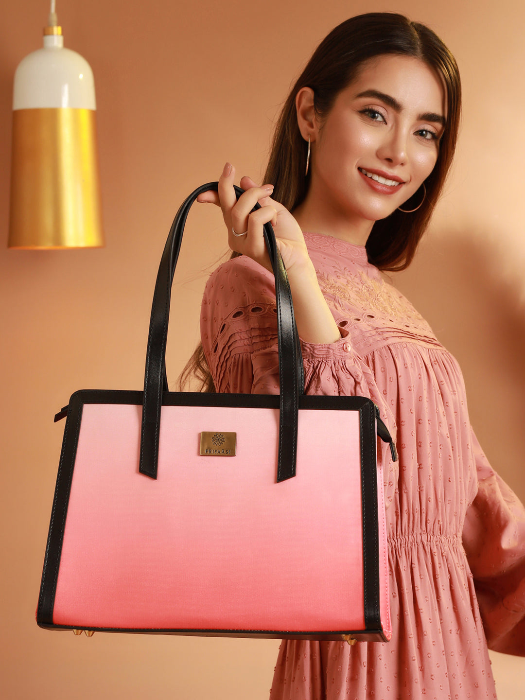 Peach Ombre Solid Chain Wallet and Tote Bag Set
